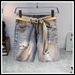 Vintage Distressed Denim Shorts For Men - Relaxed Fit Patchwork Cargo Shorts With Ripped Details, Light Blue_mkmklike.com