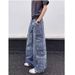 Vintage Washed Heavyweight Cargo Pants With Multi-Pockets – Straight Leg Loose Fit High Street Jeans For Men & Women (Blue/Denim Texture)_mkmklike.com