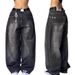 Women's Clothing Black And Gray Denim Wide Leg Pants Jazz Dance Pants High Waist Retro Niche Design Denim Jeans_mkmklike.com