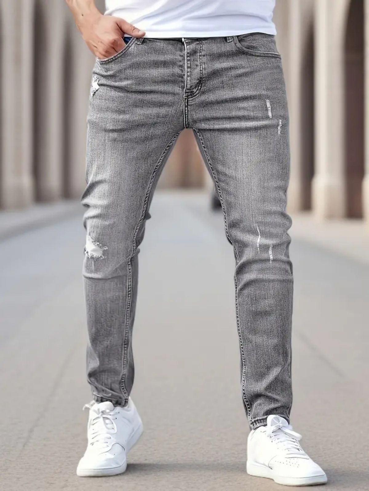 Men's Stretchy Slim Fit Casual Jeans American Style Distressed Skinny Trendy And Popular Comfortable Denim_mkmklike.com