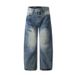 Loose Wide-Leg Jeans Men's Long Street Style American Color Block Washed White Scimitar Casual Dad Pants_mkmklike.com