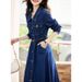 Collar Dress For Women In The Spring Autumn Of 2025, New Commuter Style, Waist Cinching And Slimming Denim Skirt With_mkmklike.com