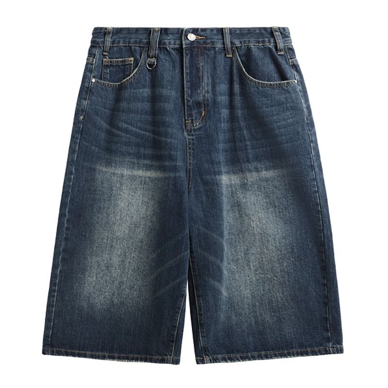 Men's Clothing Hong Kong Style Retro Distressed Men's Loose Wide Leg Denim Shorts Trendy Summer Lazy Style Nostalgic Color Vintage Seven Point_mkmklike.com