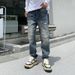 Men's Clothing Heavy Industry Denim Retro Men's Ripped Patch Straight Jeans American Washed Casual Denim Harem Daddy Pants_mkmklike.com