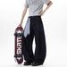Unisex Oversized Wide-Leg Distressed Denim Jeans Asymmetrical Hem Detachable Waist Scarf S-3XL Men's Clothing_mkmklike.com