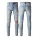 High Street Chiu brand new re-wash knife cut holes in the beggar sticker elastic slim-fit jeans man_mkmklike.com