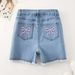 Women's Sweet Pink Bow Frayed Denim Shorts Casual Cotton Solid Color Regular Fit Spring/Autumn Summer_mkmklike.com