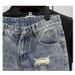 Men's Summer Thin Retro Scratched Hole Denim Shorts Loose Fit Mid-Length Trendy Korean Five Point Pants Breeches_mkmklike.com