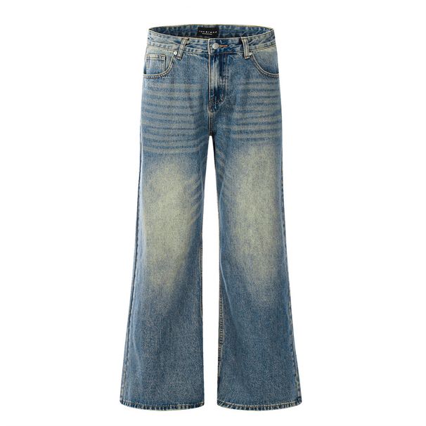 Washed Denim Flared Hippie Trend Loose Wide-Leg Long Pants Men's Vintage Distressed Floor-Length Casual_mkmklike.com