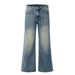 Washed Denim Flared Hippie Trend Loose Wide-Leg Long Pants Men's Vintage Distressed Floor-Length Casual_mkmklike.com