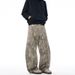 Men's Fashionable Wide-Leg Washed Leopard Print Jeans - Relaxed Fit Straight Denim Pants For Casual Wear_mkmklike.com