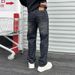 Men's Clothing Jeans for boys, cool and stylish brand, loose jacquard high street straight pants, plaid casual black denim trousers_mkmklike.com