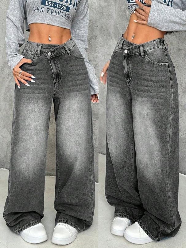 Women's High-Waisted Straight-Leg Jeans – Distressed Washed Denim Pants For Effortless Streetwear Style_mkmklike.com