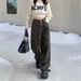 American-style Leopard Print Wide-leg Jeans For Petite Women, Spring/summer Design, Retro High-waisted, Slimming, Loose_mkmklike.com