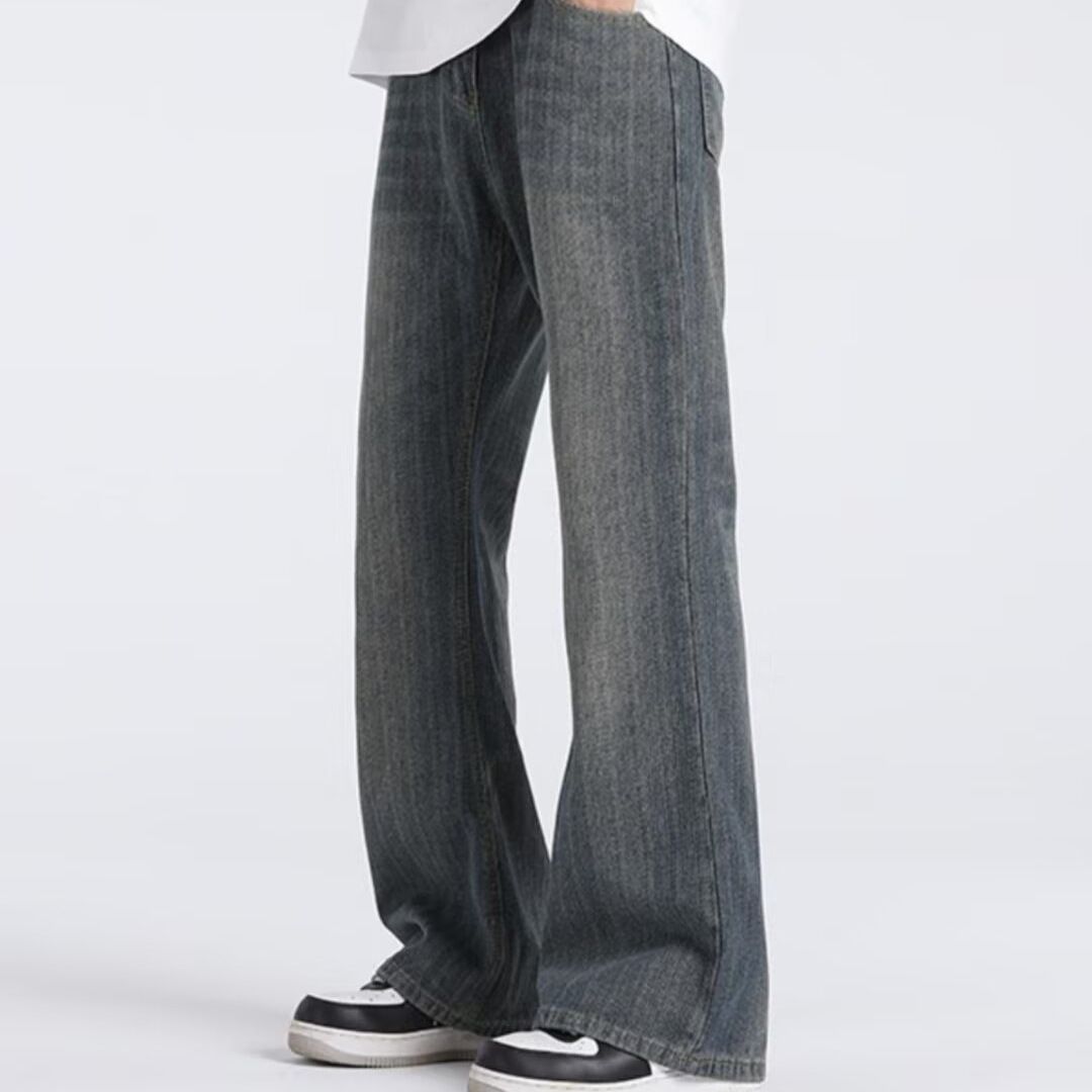 Flared Washed Jeans And Women, Bamboo Cotton Straight Pants, American High Street Style, Long Casual Pants For Men_mkmklike.com