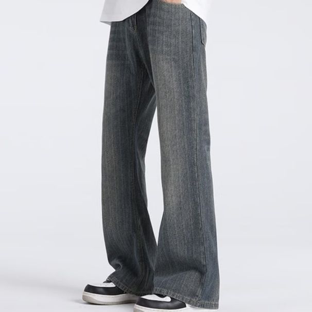 Flared Washed Jeans And Women, Bamboo Cotton Straight Pants, American High Street Style, Long Casual Pants For Men_mkmklike.com