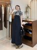 ELLE Early Autumn Irregular Retro Slit Denim Loose New Slimming Korean Style Strap Dress_mkmklike.com