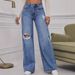 High Waist Wide Leg Jeans For Women – Distressed Denim Pants (90% Cotton, Spring Summer Casual, Relaxed Fit, Comfortable Stretch)_mkmklike.com