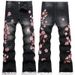 Men's Flared Jeans Street Style Heavy Embroidered Plum Blossom Non Stretch Denim New_mkmklike.com