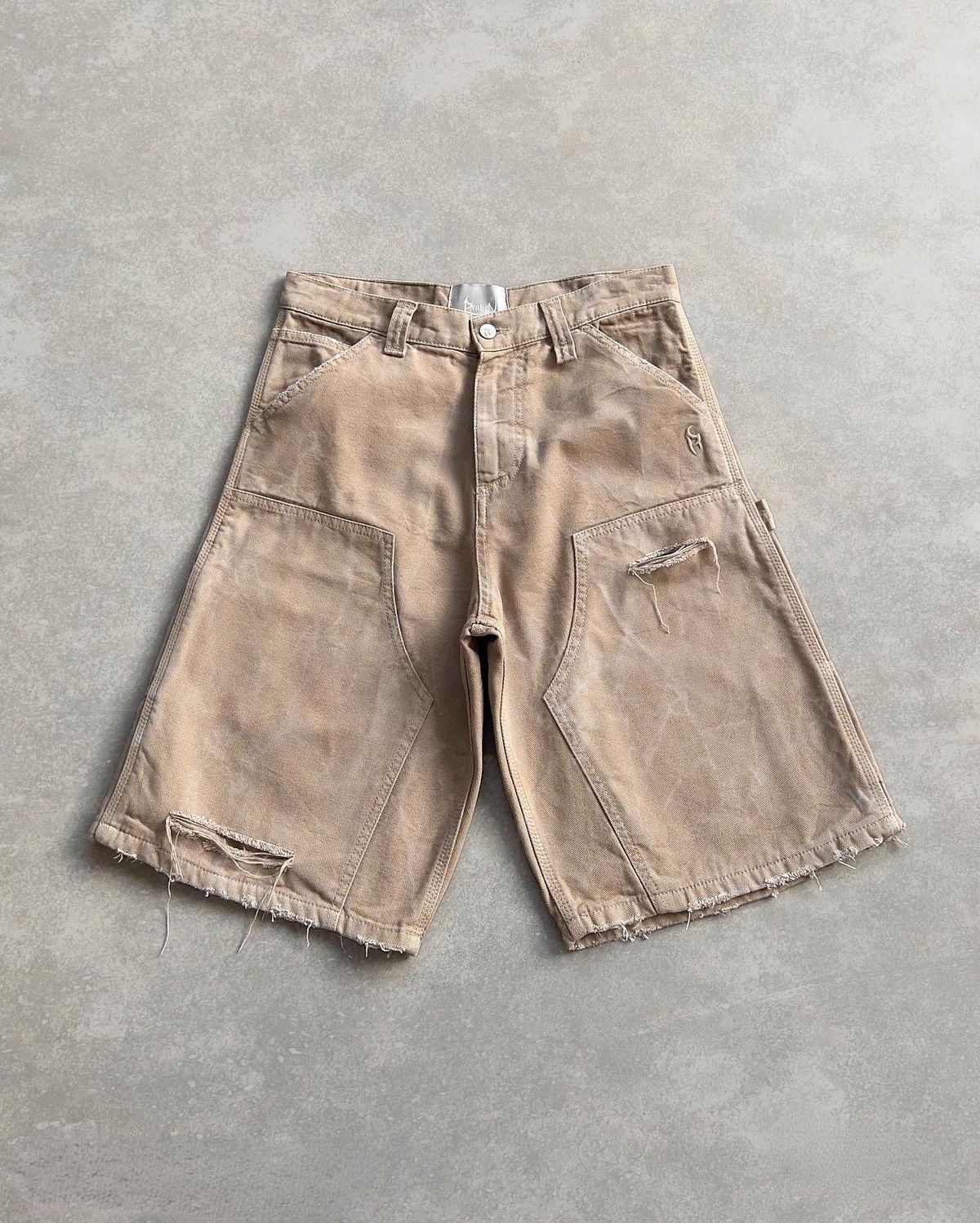 Men's Destroyed Denim Shorts - Y2K Grunge Workwear Jorts | Punk Raw Hem Loose Fit_mkmklike.com