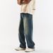 Nordmann American Style Workwear Jeans For Men With Belt Trendy Retro Loose Straight High Street Versatile Cool Washed Long Pants_mkmklike.com