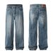 Vintage Blue Straight Leg Jeans For Men & Women - High Waist Relaxed Fit Clean Aesthetic Casual Trousers_mkmklike.com