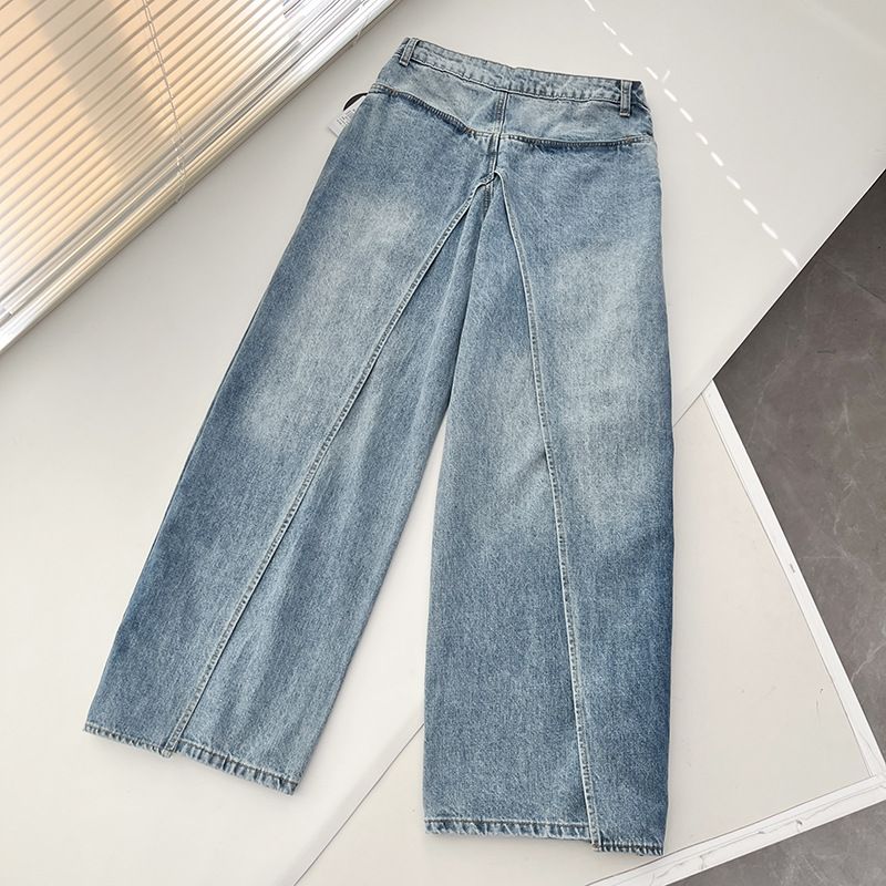 Women's Clothing New Retro Washed Slimming Reversible Deconstructed Denim Banana Pants Two Piece Denim Wide Leg Pants For Women_mkmklike.com
