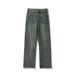 American High Street Deconstructed Distressed Straight-leg Jeans For Men, Vintage Loose-fit Trendy Washed Patchwork_mkmklike.com