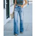 Women's Clothing Jeans Women's Fashion Washed Ripped Holes Slimming Wide Leg Denim Trousers_mkmklike.com