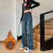 Fleece-Lined Jeans For Women, Autumn And Winter New High-Waisted Loose Straight-Leg Pocket Design Draped Wide-Leg_mkmklike.com