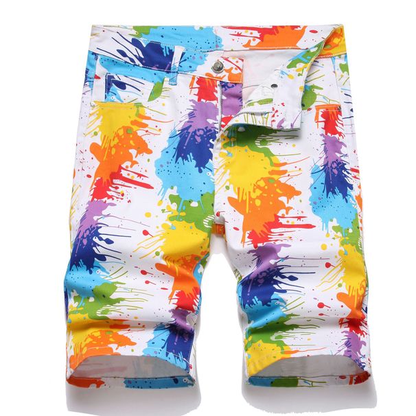 Men's Clothing Summer Candy Print Denim Shorts Mid Waist Black Blue Non-Stretch Casual Digital Pattern_mkmklike.com