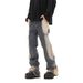 Nordmann European And American Vibe Jeans For Men Retro Irregular Patchwork Flared High Street Trend Loose Straight Casual Pants_mkmklike.com