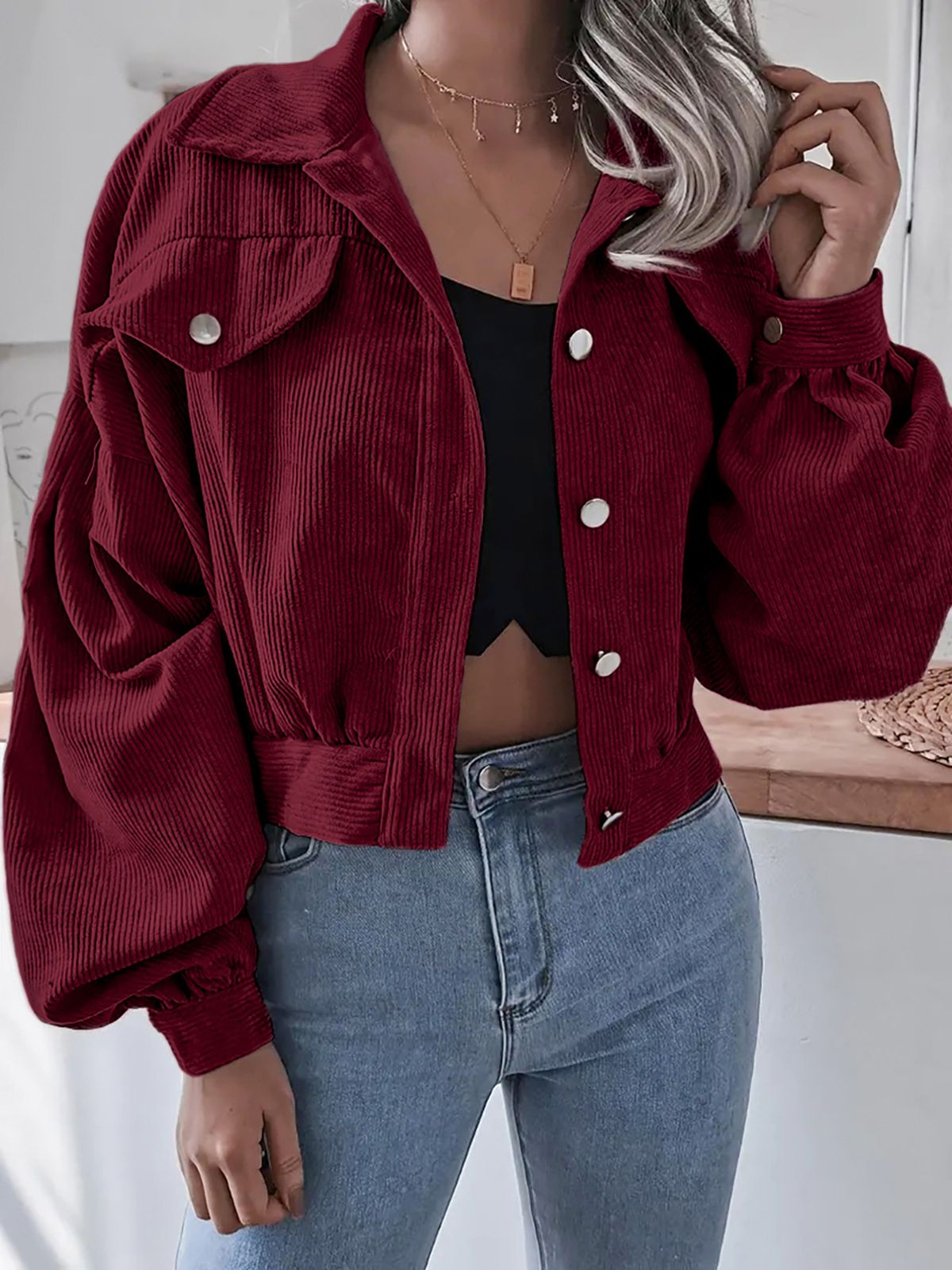 Ins Style Autumn Winter European American Lantern Long Sleeve Corduroy Casual Short Jacket Hot-Selling_mkmklike.com