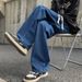 Men's Washed Denim Jeans Straight Leg Loose Fit Wide Leg American Style Trendy Casual Trousers For Spring And Autumn_mkmklike.com