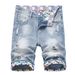 Men's Summer Blue Distressed Denim Shorts 5-Inch Inseam Casual Straight Fit Mid Rise_mkmklike.com