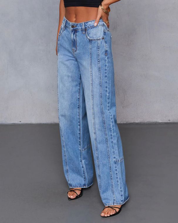 Vintage High-Waisted Straight-Leg Jeans – Light Blue Patchwork Denim For Women_mkmklike.com