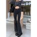 retro Denim Flared Pants For Women, High-waisted, Slim-fit, Straight-leg Black Trousers, European And American Style_mkmklike.com