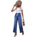 ELLE Cross-Border European And American Women's Fashion 2025 Spring New Lace-Up Stretch Jeans Straight-Leg Elegant Wide-Leg_mkmklike.com