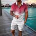 Men's Fashion Casual Suit 3D Printed Zipper Short Sleeve Polo Shirt Shorts 2-Piece Set_mkmklike.com