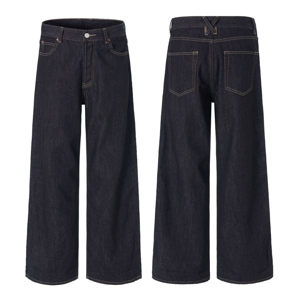 Men's Classic Straight Leg Jeans – Washed Denim Pants With Selvedge Detail (S-2XL, Black/Blue)_mkmklike.com