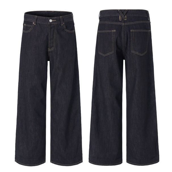 Men's Classic Straight Leg Jeans – Washed Denim Pants With Selvedge Detail (S-2XL, Black/Blue)_mkmklike.com