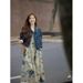 Chicco Summer Gentle Outfit 2024 New Korean Version Slimming Denim Jacket Printed Vest Dress Two-Piece Set_mkmklike.com