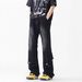 Men's Retro Patchwork Button Down Jeans High Street Design Casual Straight Leg Slightly Flared Pants For Spring And Autumn_mkmklike.com