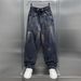 Men's Relaxed Fit Denim Pants – Vintage Washed, Drawstring Waist & Straight-Leg For Urban Street Style_mkmklike.com