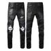Trendy High Street Men's Slim Fit American Ripped Silver Patch Men's European And American Jeans Men's Pants Small Feet_mkmklike.com