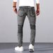 Men's Slim Fit Stretch Jeans – Silver Grey Washed Denim With Strategic Rips & Hand-Sanded Details (S-2xl, Mid-Rise Straight Leg, Comfort Flex Fabric)_mkmklike.com