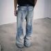 American Heavyweight Blue Bull King Vintage Washed Distressed A-Line Loose Straight Jeans Cleanfit Men's Clothing Denim_mkmklike.com