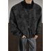 Gray Tie-Dye PU Leather For Men, Autumn American Retro Boxy Fit Coat, Stylish Stand Collar Workwear Baseball Jacket_mkmklike.com