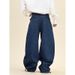 Unisex Embroidered Dagger Denim Jeans - Oversized Streetwear Pants With Vintage Wash & Drop Hem For Urban Fashion Lovers_mkmklike.com