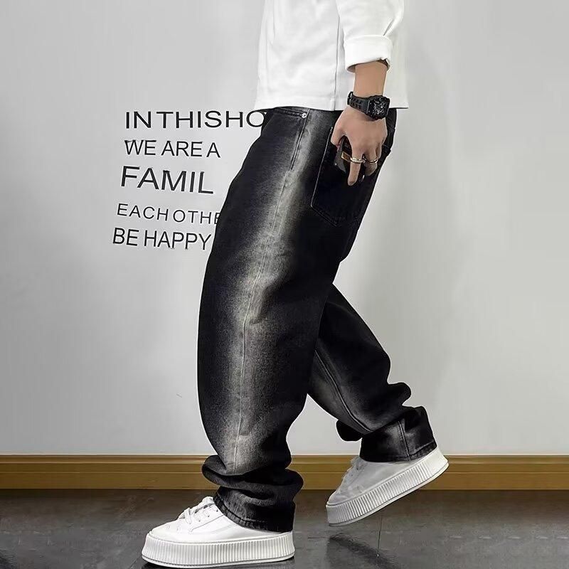 Men's Clothing Plus Size Loose Straight Leg Jeans Trendy Young Men's Casual Pants Personalized Washed Long Denim For Spring Autumn_mkmklike.com